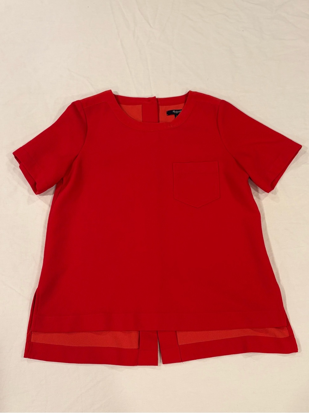 Bright Red Short Sleeve Top with Front Pocket